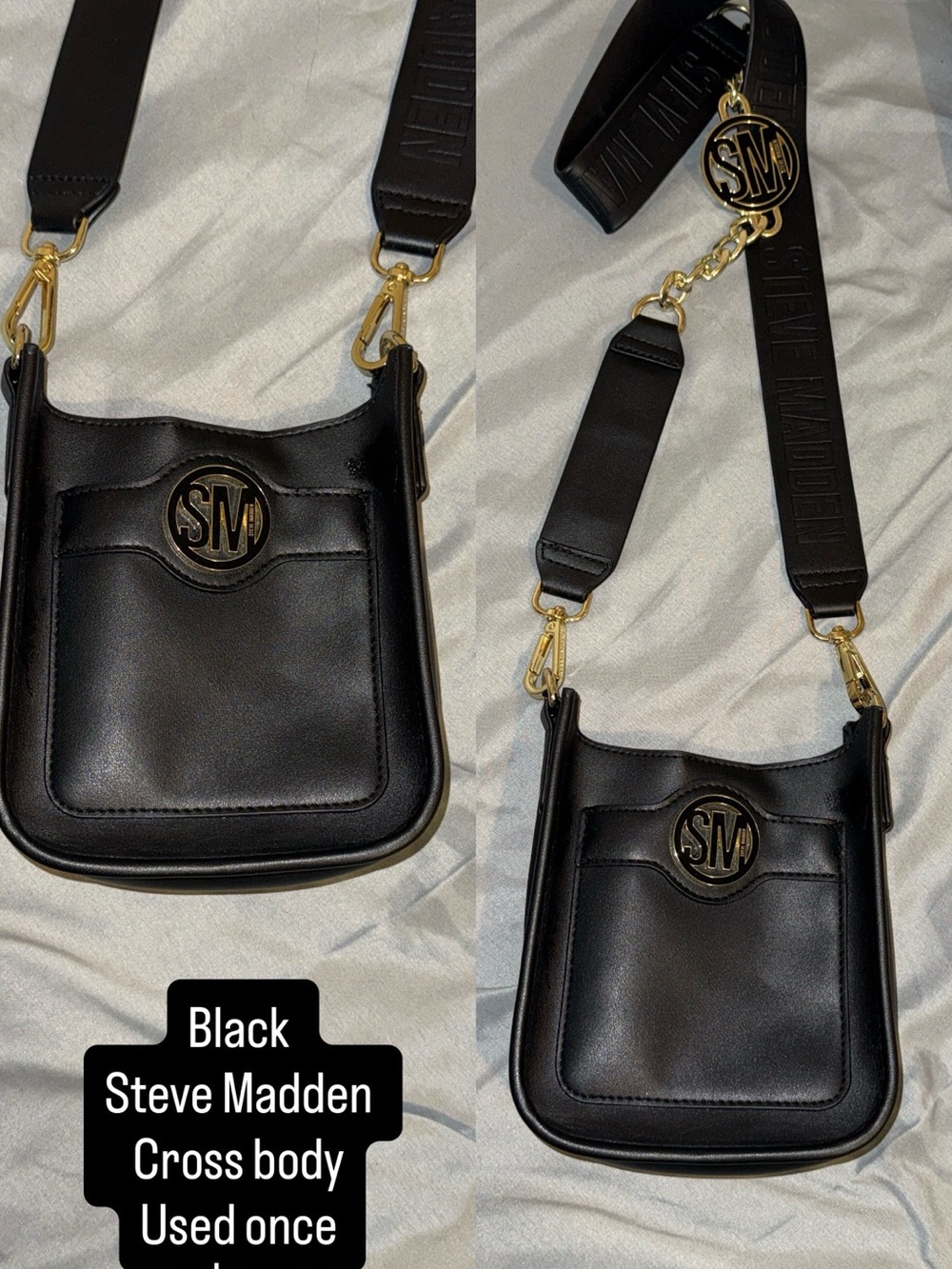 Steve Madden Black Crossbody with Gold SM Emblem